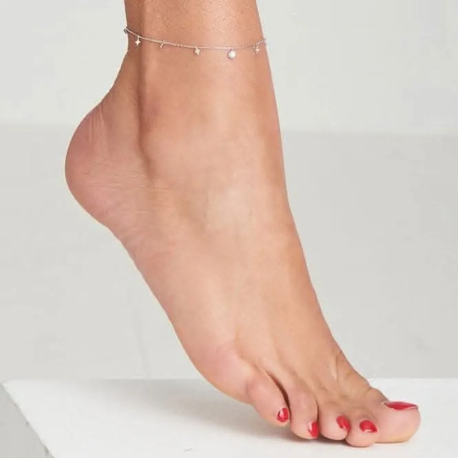 Silver Star Mother Of Pearl Drop Anklet F034-01H