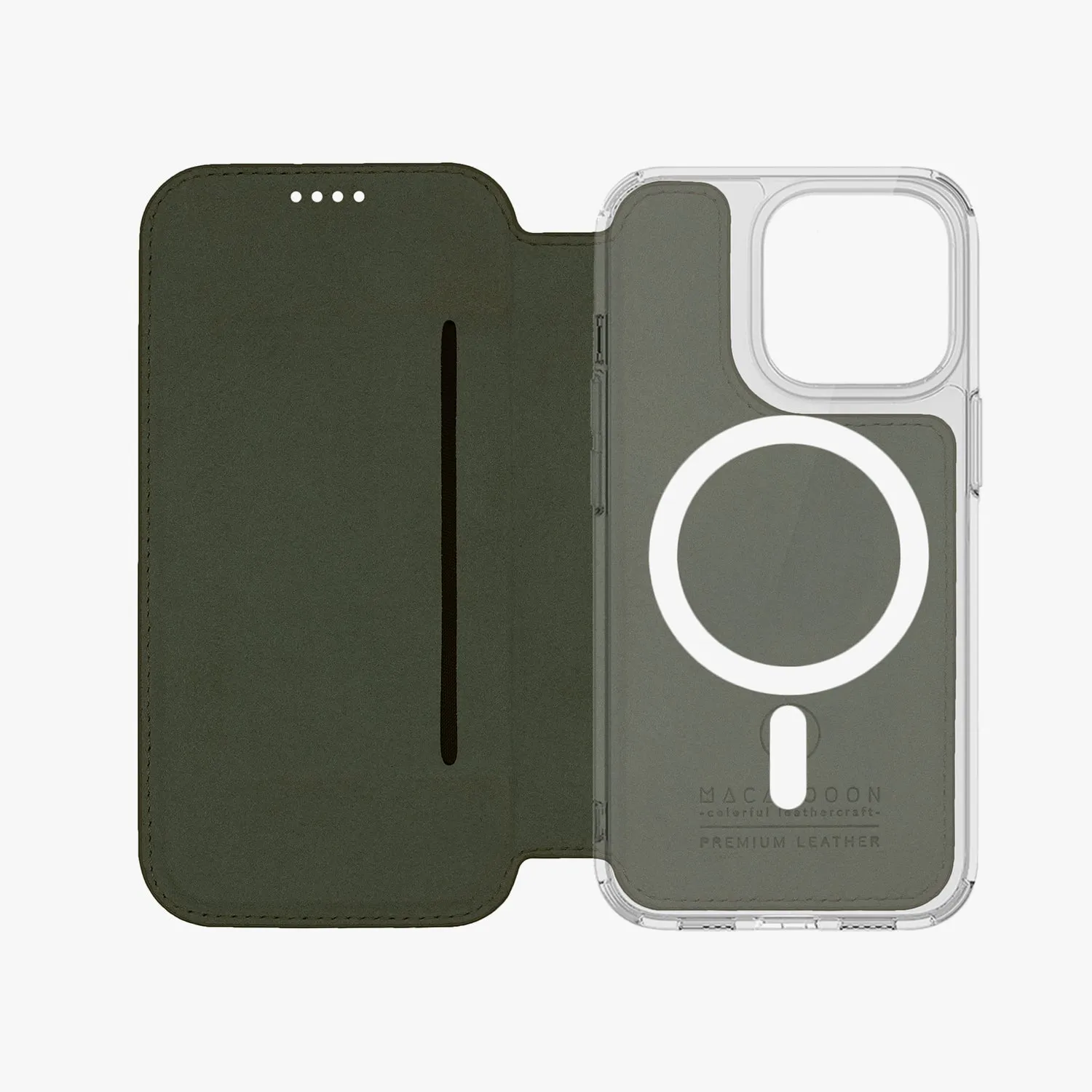 Sleek iPhone 14 Pro Max MagSafe Leather Flip Cover with Clear Case