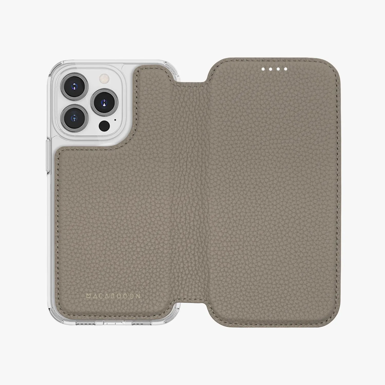 Sleek iPhone 14 Pro Max MagSafe Leather Flip Cover with Clear Case