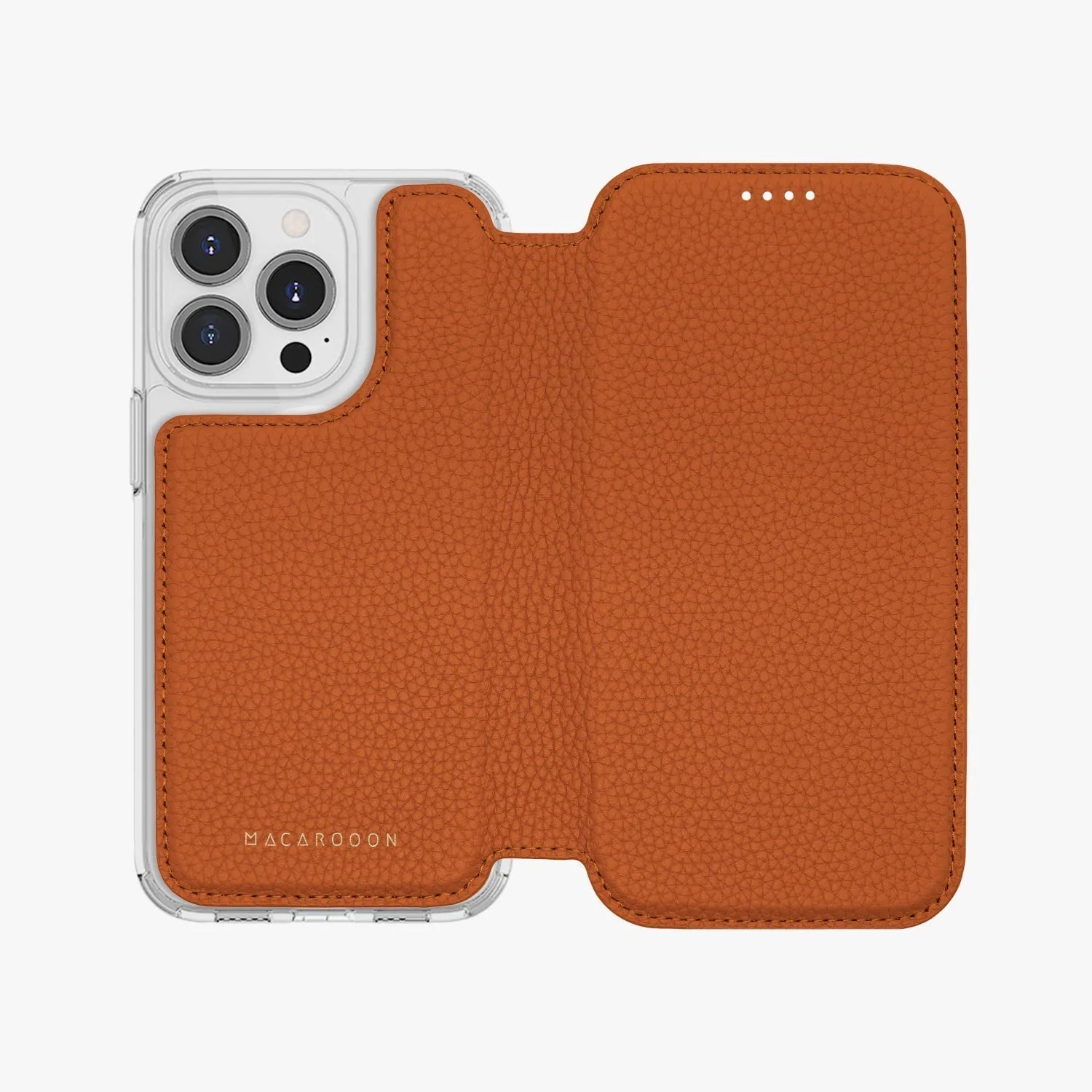 Sleek iPhone 14 Pro Max MagSafe Leather Flip Cover with Clear Case