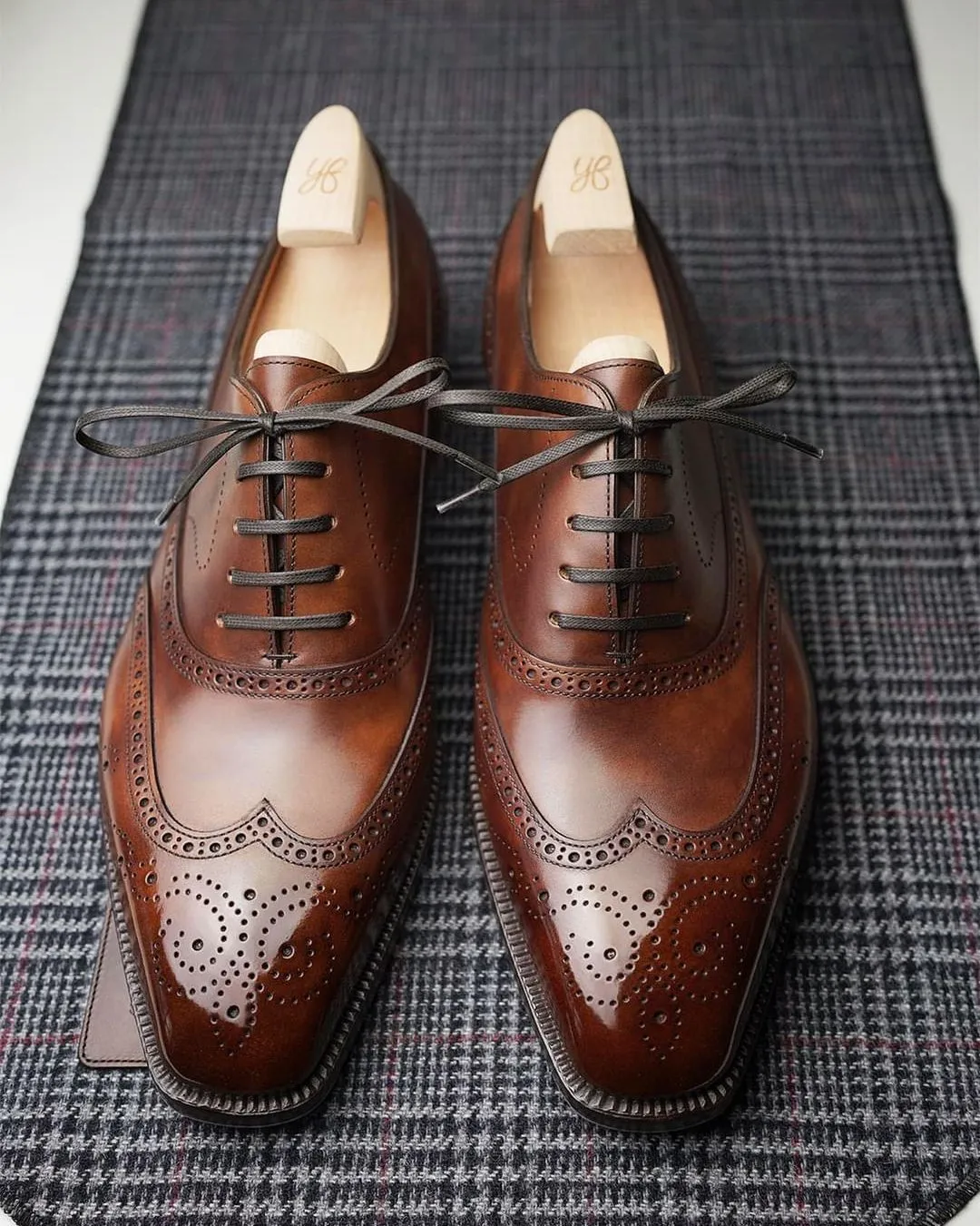 Tan Leather Cedria Brogue Wingtip Oxfords - Formal Shoes