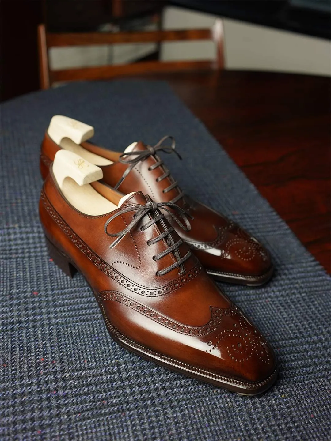 Tan Leather Cedria Brogue Wingtip Oxfords - Formal Shoes