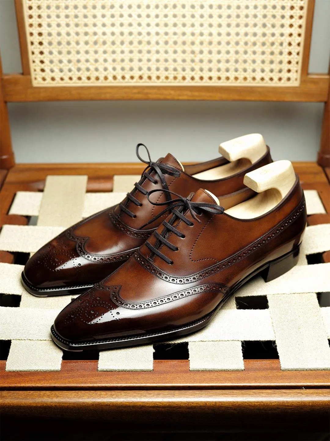 Tan Leather Cedria Brogue Wingtip Oxfords - Formal Shoes