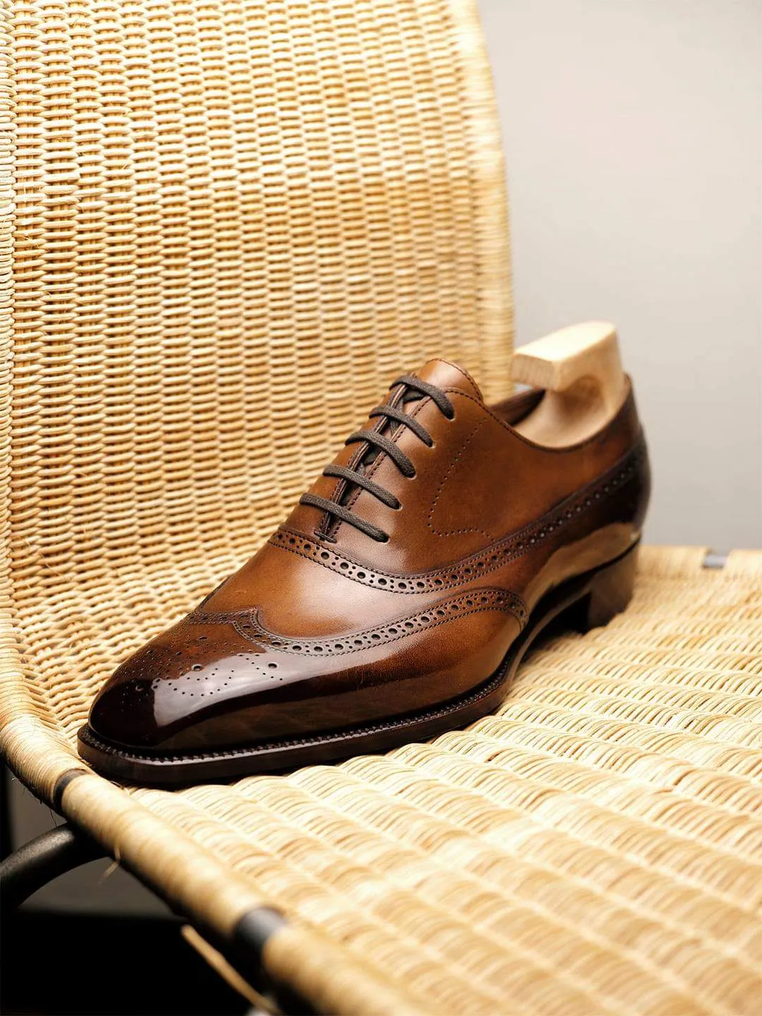 Tan Leather Cedria Brogue Wingtip Oxfords - Formal Shoes