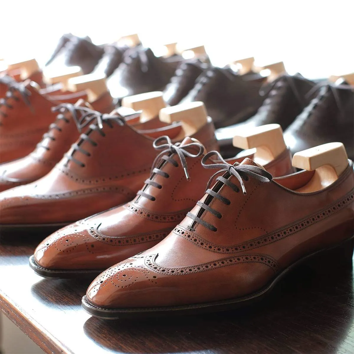 Tan Leather Cedria Brogue Wingtip Oxfords - Formal Shoes