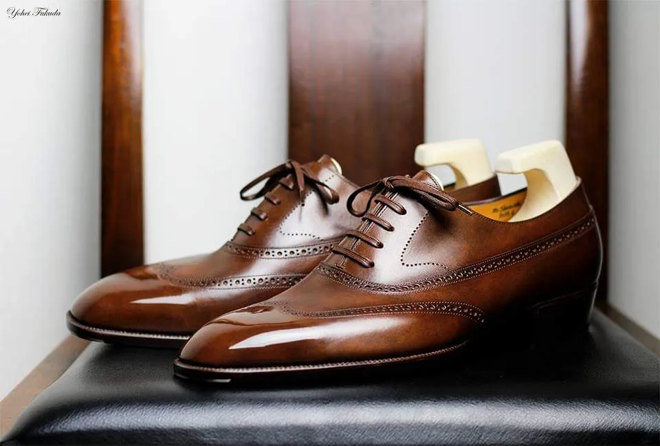 Tan Leather Cedria Brogue Wingtip Oxfords - Formal Shoes