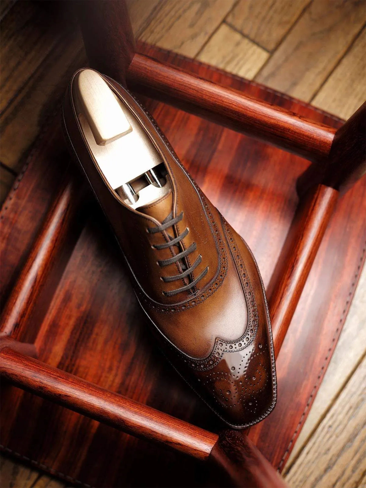 Tan Leather Cedria Brogue Wingtip Oxfords - Formal Shoes