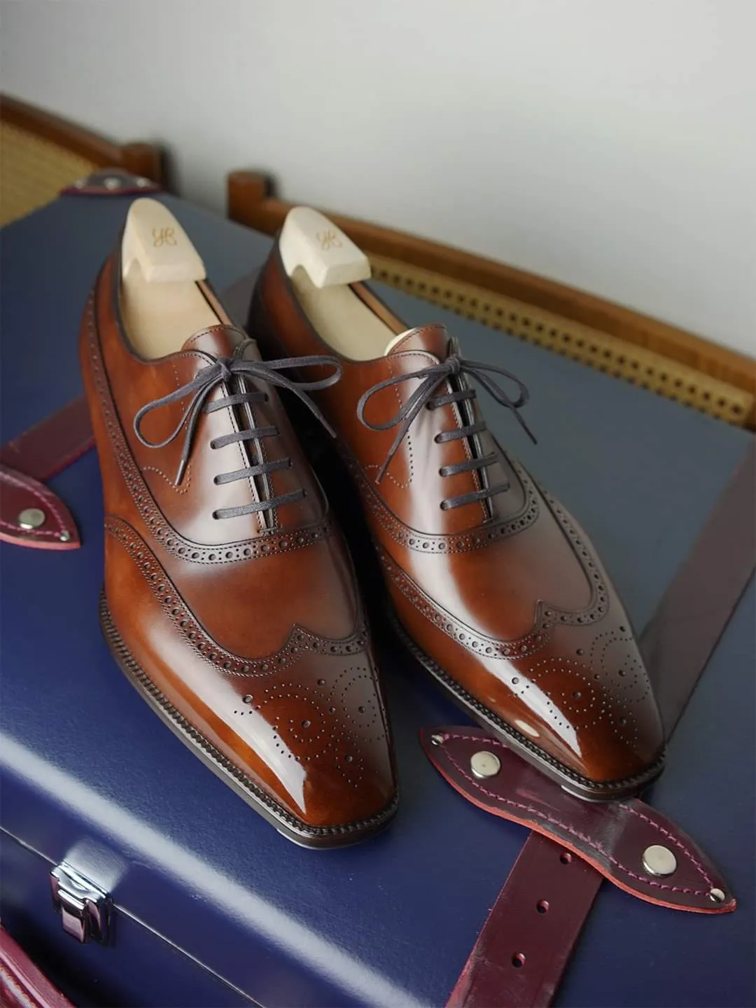 Tan Leather Cedria Brogue Wingtip Oxfords - Formal Shoes
