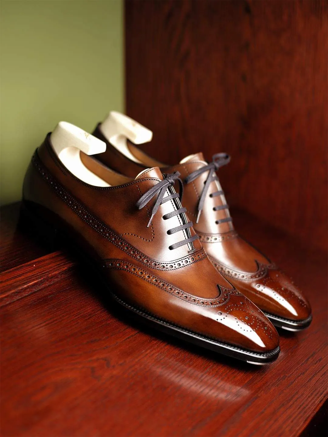 Tan Leather Cedria Brogue Wingtip Oxfords - Formal Shoes