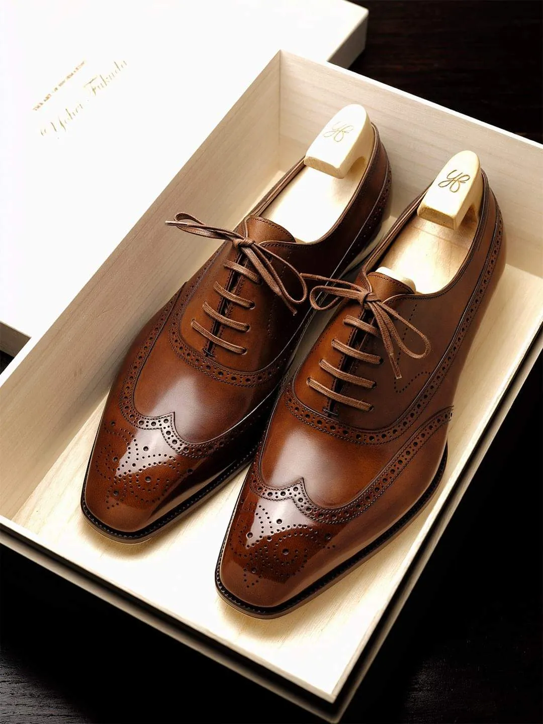 Tan Leather Cedria Brogue Wingtip Oxfords - Formal Shoes