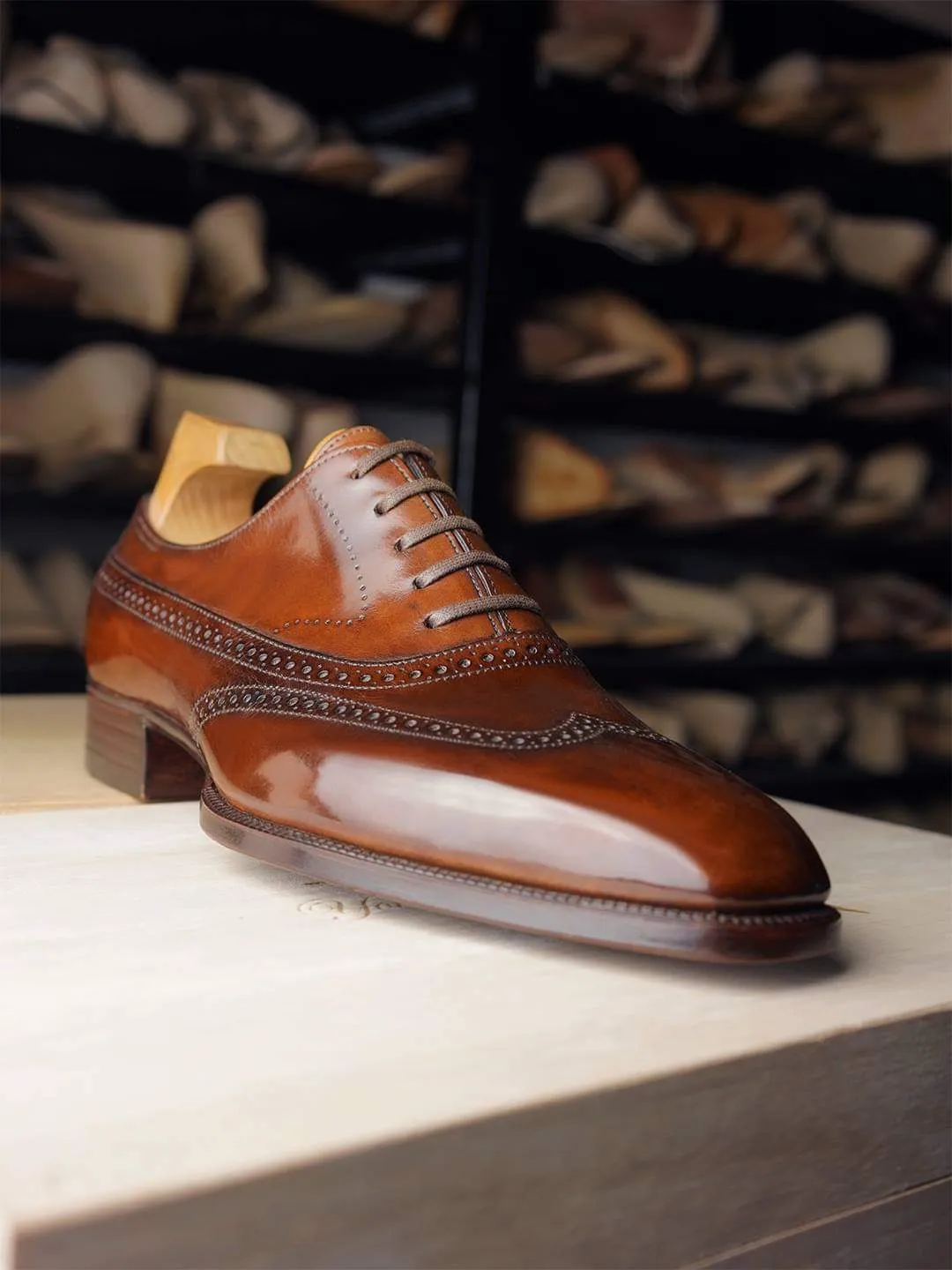Tan Leather Cedria Brogue Wingtip Oxfords - Formal Shoes
