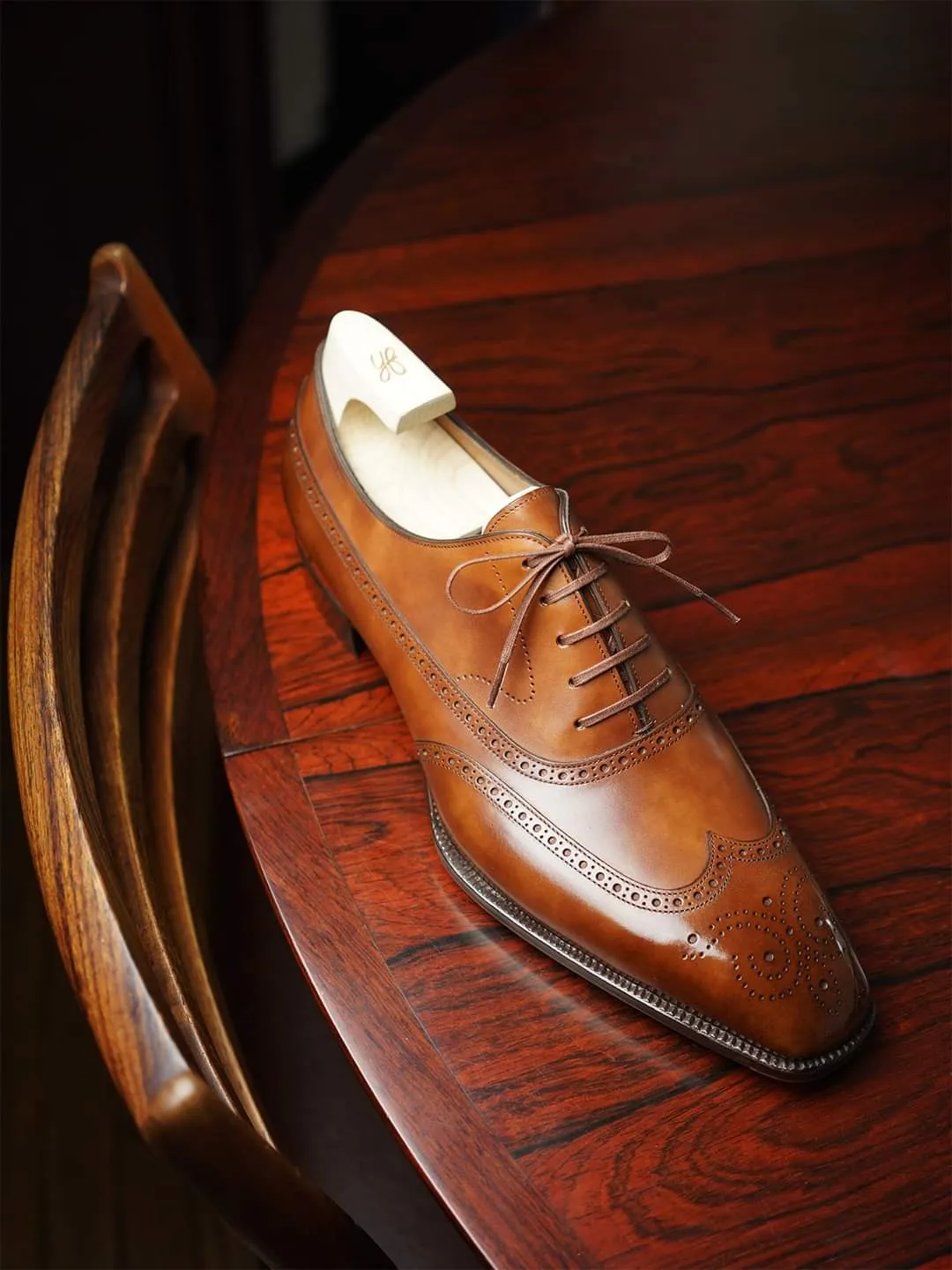 Tan Leather Cedria Brogue Wingtip Oxfords - Formal Shoes