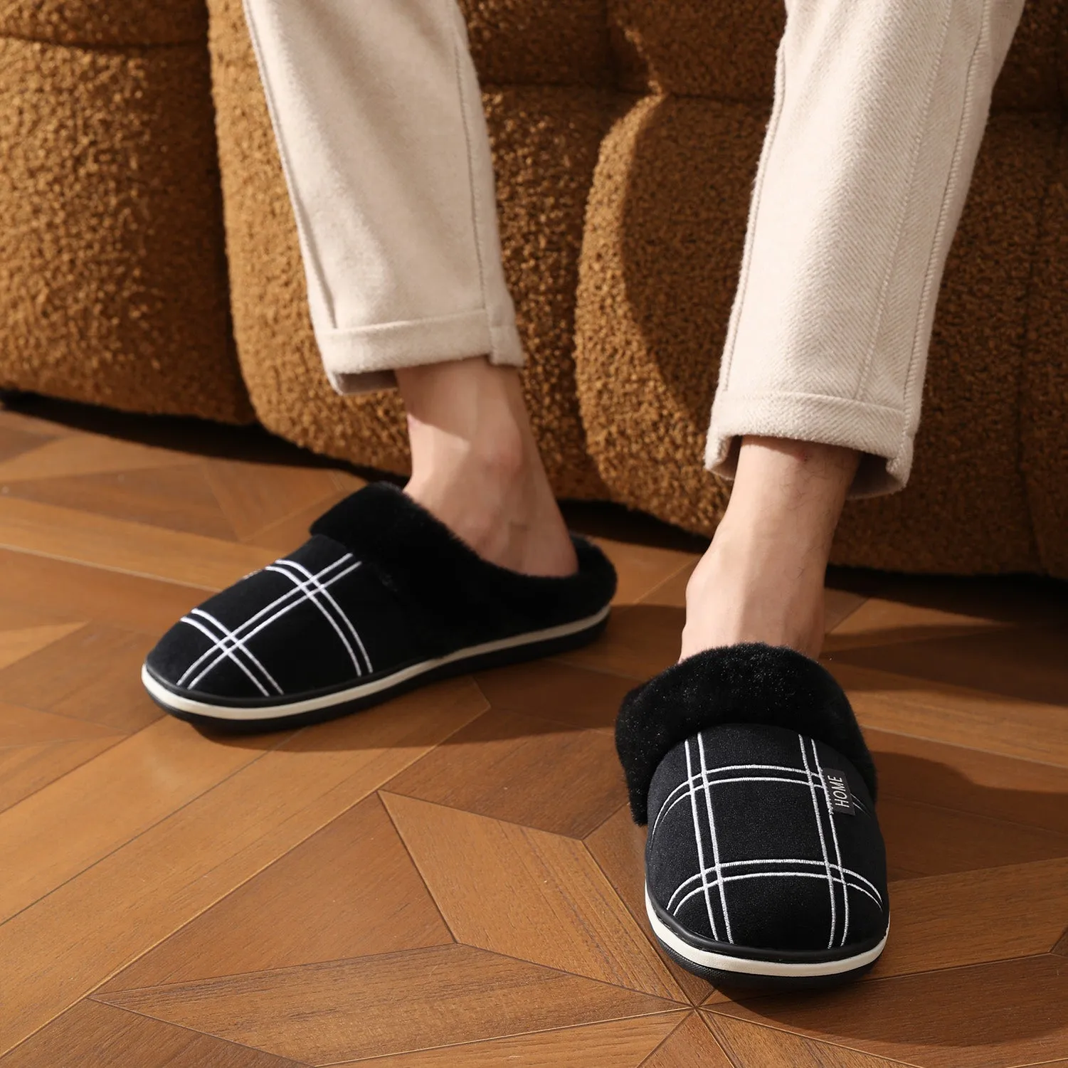 TPR Lightweight Slippers A | Winter Slippers for Men With Plaid