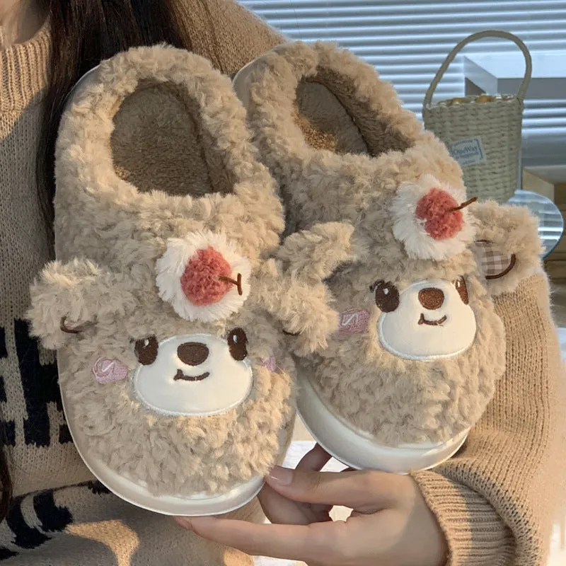Wholesale Winter Indoor Home Thick Bottom Anti slip Warm Cute Hairy Cotton Winter Slippers