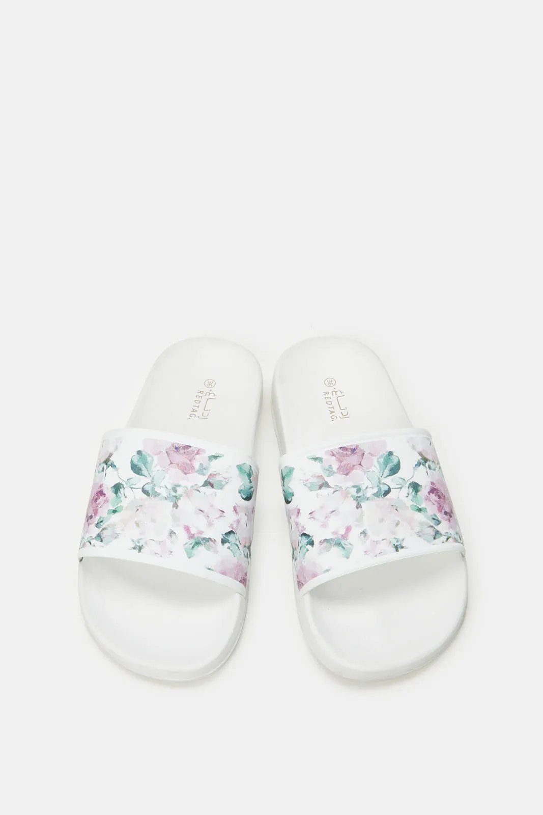 Women White Floral Slide