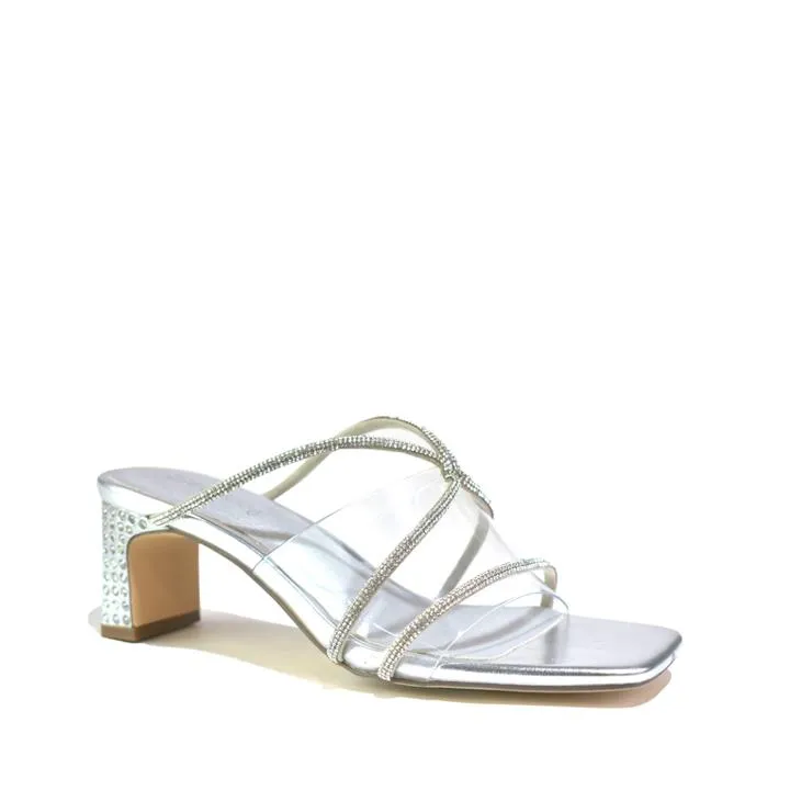 Women's Clear Rhinestone Open Toe Heels Sandals Silver