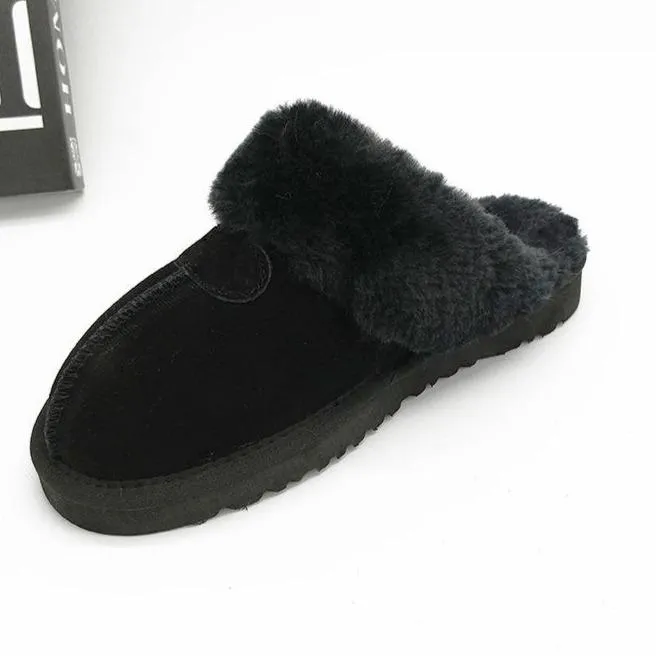 Women's winter closed toe faux fur slippers warm lining indoors shoes